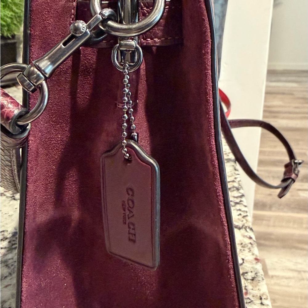 Coach Purple and Black Leather Tote